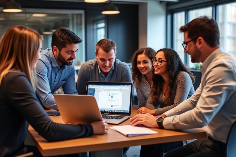 Équipe en formation Odoo autour d'un ordinateur portable